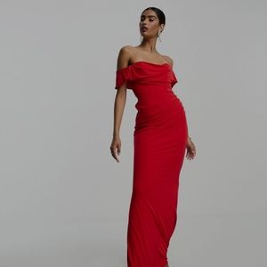 ASOS DESIGN premium bardot maxi dress in red